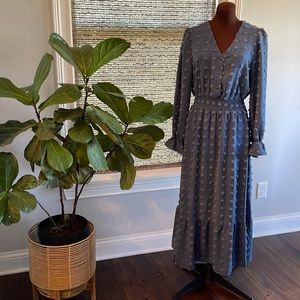 NWT Blue Boho Dress Elastic Waist Size Large Maxi